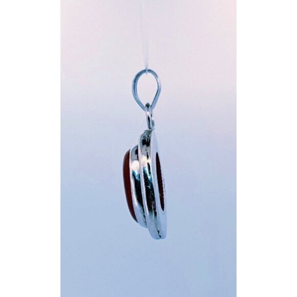 Vintage Sterling Silver 925 Carnelian Oval Pendant 7.8g 18x29mm Estate Jewelry - Picture 4 of 9